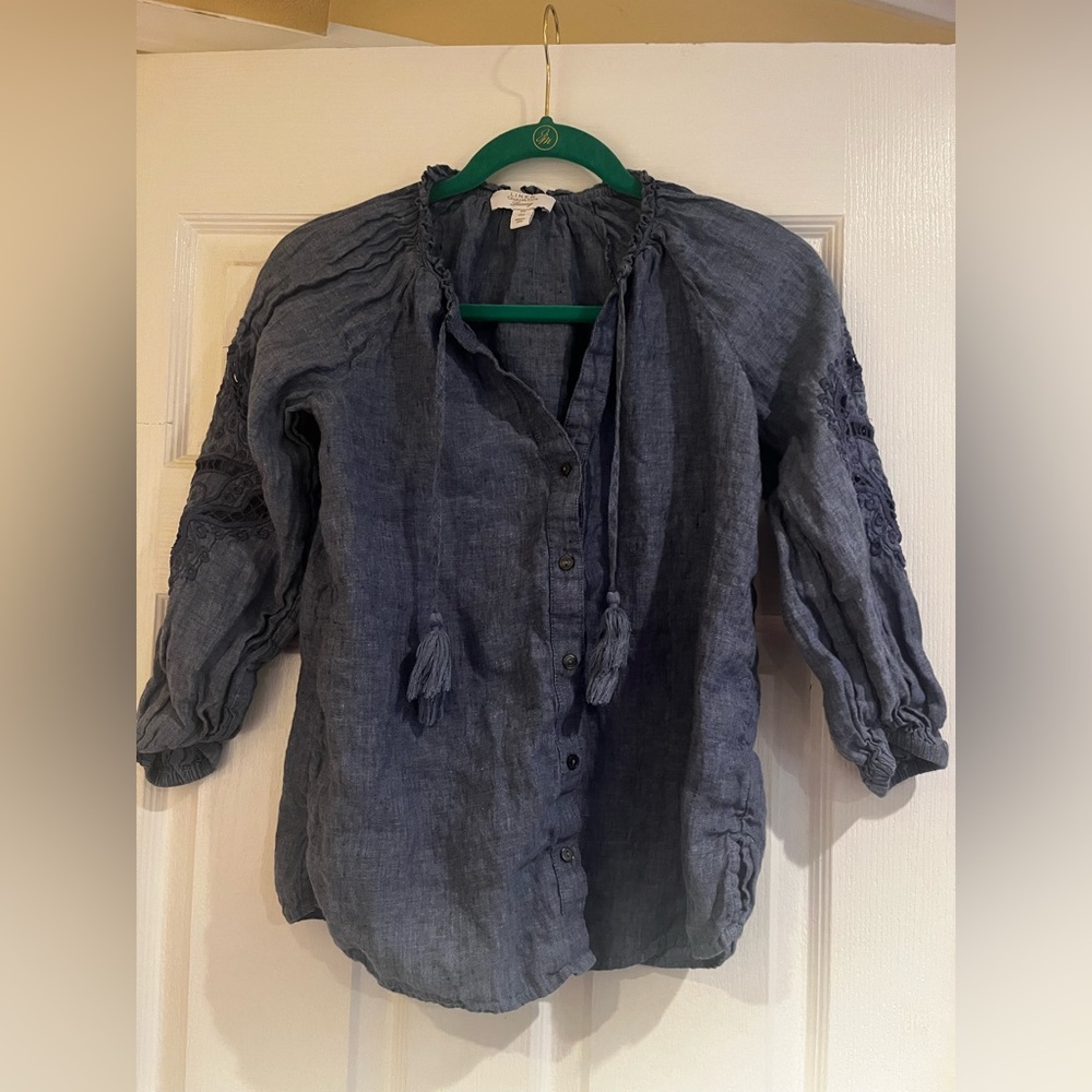Linen Charter Club Luxury Blue Top Size Petite Petite